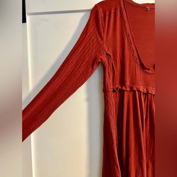 Free People Deep Red V-Neck Tunic - Picture 3 of 5